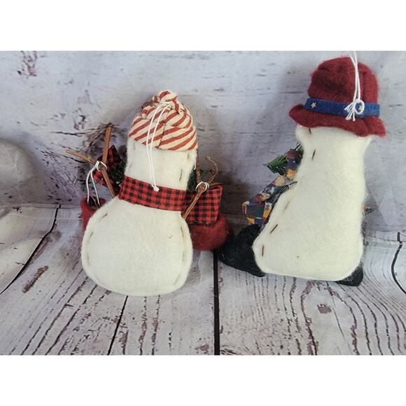 Lot 2 Fabric Felt Snowman Christmas Winter Ornaments Primitive Rustic Style - Picture 5 of 5